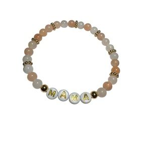 Gold and White Beaded 'MAMA' Bracelet